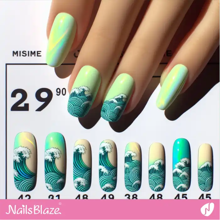 Green Nails with Blue Ocean Waves Tips | Save the Ocean Nails - NB3278